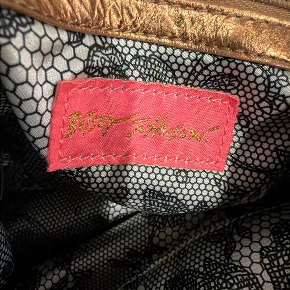 Betsey Johnson Metallic Bronze Hobo Bag Chunky Gold Stud Handle Faux Leather - Picture 7 of 7